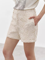 Load image into Gallery viewer, Floral Embroidered Shorts in Cream