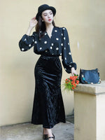 Load image into Gallery viewer, Polka Dot Blouson Sleeve Blouse in Black