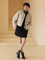 Load image into Gallery viewer, Tweed Sleeveless Button Shift Dress in Black