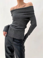 Load image into Gallery viewer, Off Shoulder Foldover Top in Grey