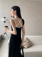 Load image into Gallery viewer, Contrast Cross Back Maxi Dress in Black