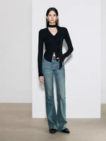 Load image into Gallery viewer, Asymmetric Hem Top + Neck Tie in Black