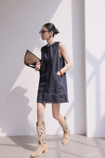 Load image into Gallery viewer, Denim Pocket Shift Dress in Navy