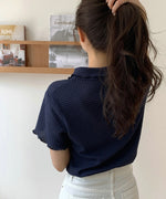 Load image into Gallery viewer, Korean Soft Waffle Polo Top in Navy