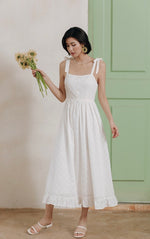 Load image into Gallery viewer, Eyelet Tie Strap Sun Dress in White