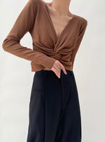 Load image into Gallery viewer, Long Sleeve Twist Knit Top in Brown
