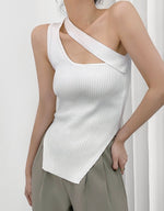 Load image into Gallery viewer, Asymmetric Sleeveless Ribbed Top in White
