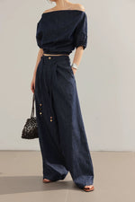Load image into Gallery viewer, Chambray Multi-way Top // Trousers Set in Navy