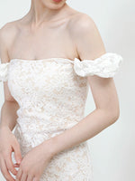 Load image into Gallery viewer, Off Shoulder Lace Gown in White