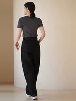 Load image into Gallery viewer, Cotton Straight Leg Trousers in Black