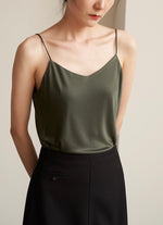 Load image into Gallery viewer, Classic V Neck Silky Camisole in Olive