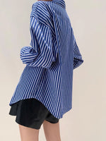 Load image into Gallery viewer, Oversized Striped Shirt in Blue