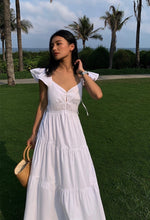 Load image into Gallery viewer, Flutter Sleeve Panel Pocket Maxi Dress in White