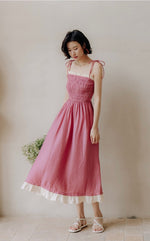Load image into Gallery viewer, Tie Strap Smocked Dress in Pink