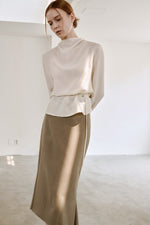 Load image into Gallery viewer, Korean Dio Tailored Midi Skirt in Greige