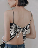 Load image into Gallery viewer, Printed Scarf Tie Camisole Top in White/Black