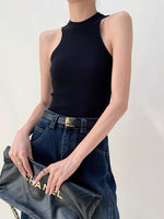 Load image into Gallery viewer, Deep Cut Knit Tank in Black