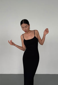 Padded Cami Stretch Maxi Dress in Black