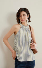 Load image into Gallery viewer, Striped Halter Top in White