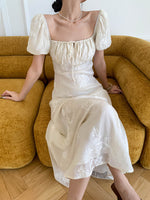 Load image into Gallery viewer, Embroidered Floral Blouson Dress in Off White