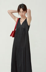 Load image into Gallery viewer, Empire Cutout Tie Back Pleated Maxi Dress in Black