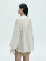 Load image into Gallery viewer, Tencel Blend Blouson Blouse in White