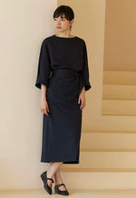 Load image into Gallery viewer, 2-Way Midi Wrap Dress in Navy