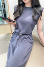 Load image into Gallery viewer, Korean Sleeveless Maxi Dress in Grey- F