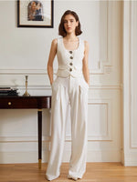 Load image into Gallery viewer, Sleeveless Contrast Button Vest in Cream
