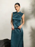 Load image into Gallery viewer, Beaded Cutout Back Cheongsam in Green