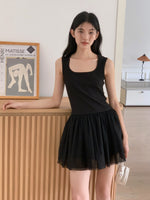Load image into Gallery viewer, Square Neck Tulle Dress in Black
