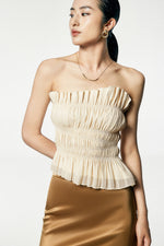 Load image into Gallery viewer, Gathered Padded Bustier Top in Beige