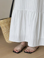 Load image into Gallery viewer, Striped Flute Hem Maxi Dress in White