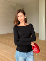 Load image into Gallery viewer, Lace Back Long Sleeve Top in Black