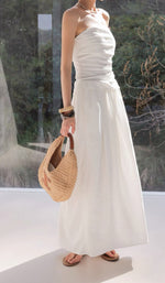 Load image into Gallery viewer, Linen Blend Gathered Bustier Top // Trousers // Maxi Skirt Set in White