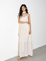 Load image into Gallery viewer, Asymmetric Layered Maxi Dress + Neck Drape in Cream