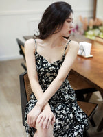 Load image into Gallery viewer, Floral Wrap Tie Dress in Black
