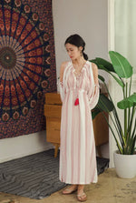 Load image into Gallery viewer, Cutout Sleeve Maxi Dress in Red/White