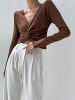 Load image into Gallery viewer, Long Sleeve Twist Knit Top in Brown