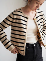 Load image into Gallery viewer, Wool Blend Striped Cardigan in Cream