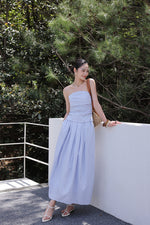 Load image into Gallery viewer, Linen Blend Gathered Bustier Top // Trousers // Maxi Skirt Set in Blue