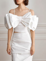 Load image into Gallery viewer, Tailored Gathered Shift Skirt in White