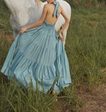 Load image into Gallery viewer, Drop Back Tier Halter Maxi Dress in Blue