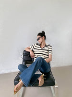 Load image into Gallery viewer, Striped Knit Polo Top in White/Black