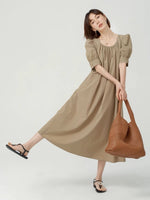 Load image into Gallery viewer, Puff Sleeve Pocket Tent Maxi Dress in Khaki