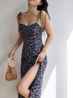 Load image into Gallery viewer, Admiral Floral Cami Tie Slit Midi Dress in Navy