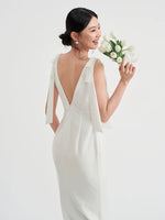 Load image into Gallery viewer, Drop Back Long Bow Gown in White
