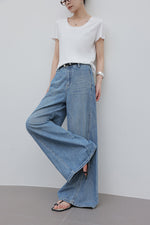 Load image into Gallery viewer, Tencel Blend Flare Line Leg Jeans in Blue