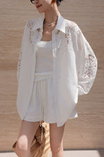 Load image into Gallery viewer, Tencel Blend Floral Lace Shirt // Shorts Set in White