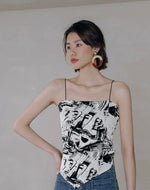 Load image into Gallery viewer, Printed Scarf Tie Camisole Top in White/Black